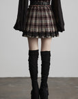 DOINDULGE Plaid Pleated Lace-Trim Mini Skirt
