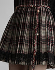 DOINDULGE Plaid Pleated Lace-Trim Mini Skirt