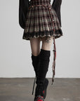 DOINDULGE Plaid Pleated Lace-Trim Mini Skirt