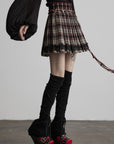 DOINDULGE Plaid Pleated Lace-Trim Mini Skirt