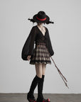 DOINDULGE Plaid Pleated Lace-Trim Mini Skirt