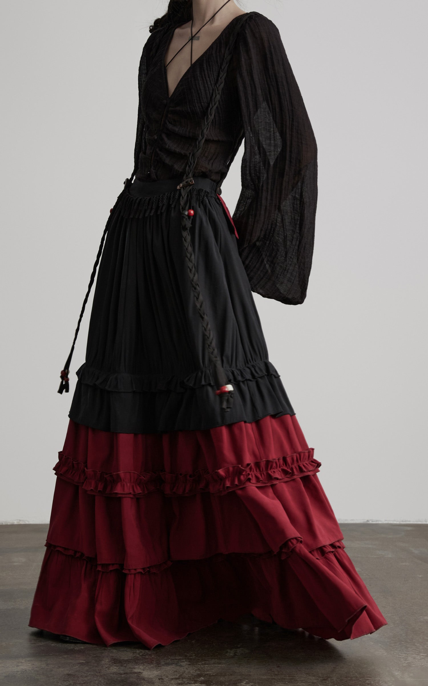 DOINDULGE Layered Ruffle Panel Maxi Skirt