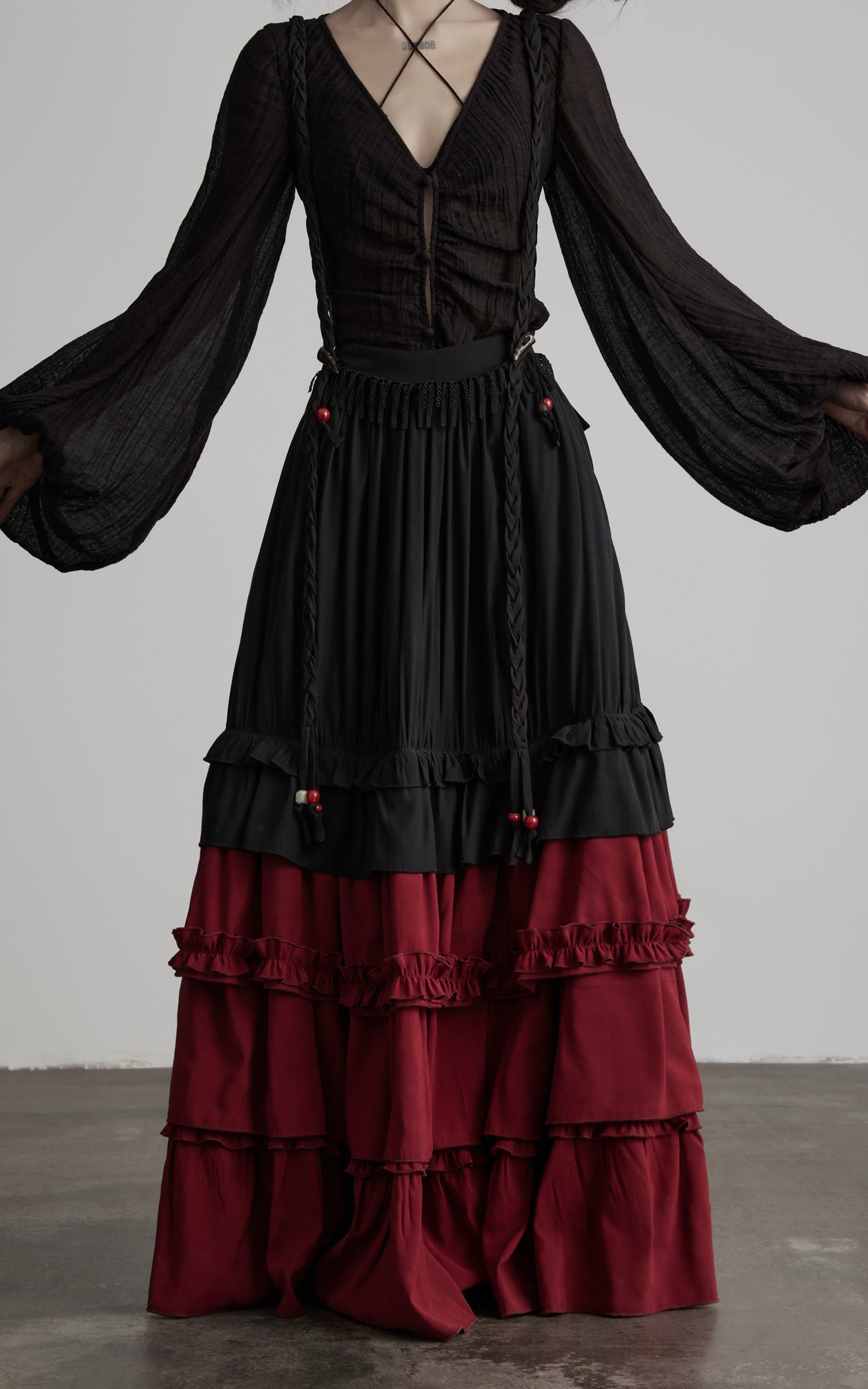 DOINDULGE Layered Ruffle Panel Maxi Skirt
