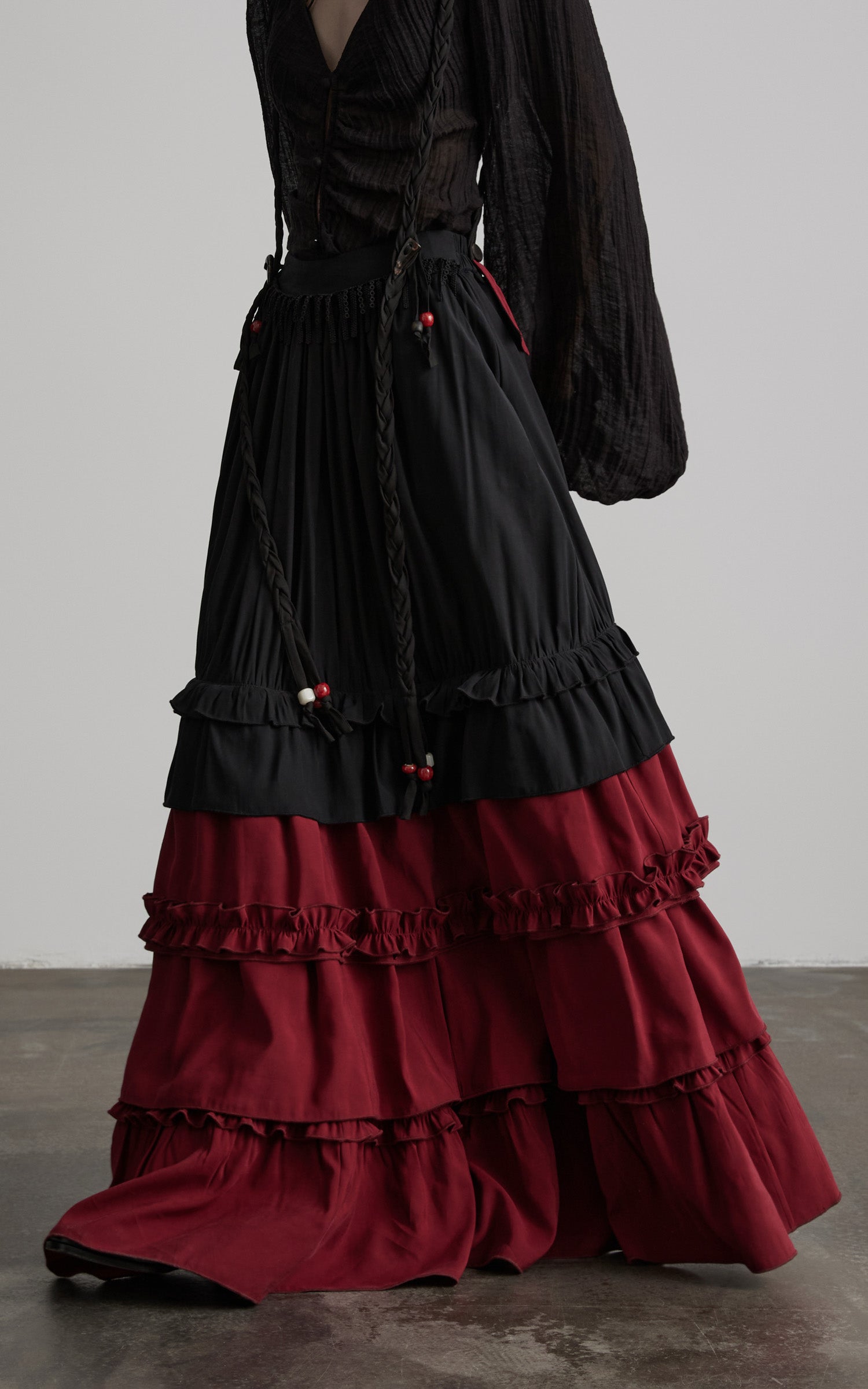 DOINDULGE Layered Ruffle Panel Maxi Skirt