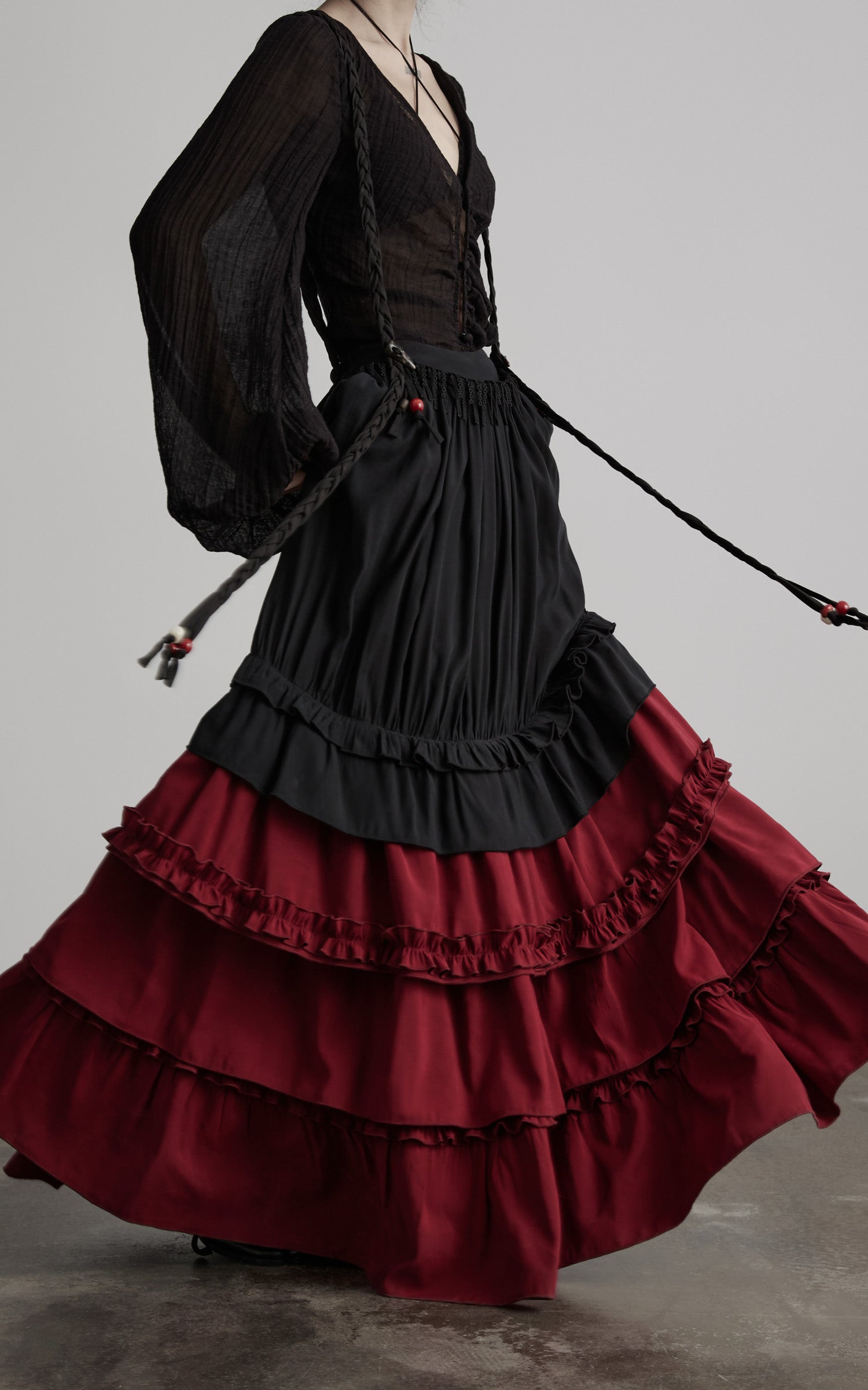 DOINDULGE Layered Ruffle Panel Maxi Skirt