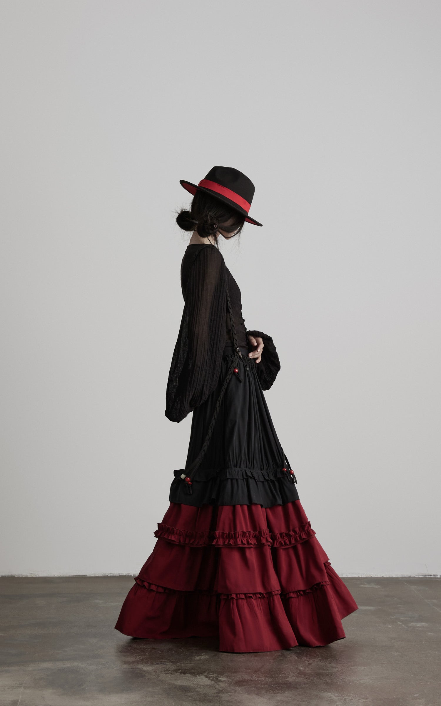 DOINDULGE Layered Ruffle Panel Maxi Skirt