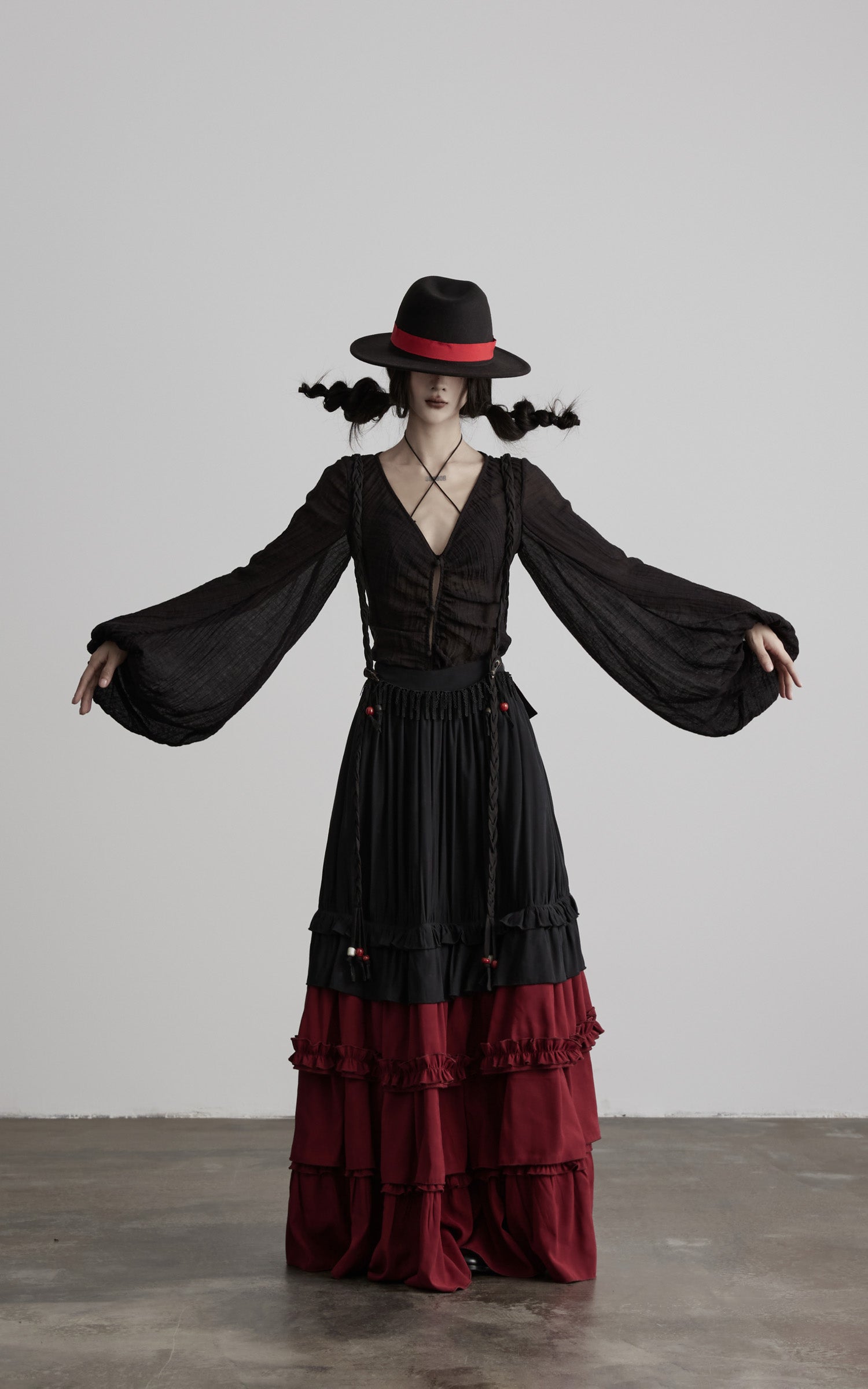 DOINDULGE Layered Ruffle Panel Maxi Skirt