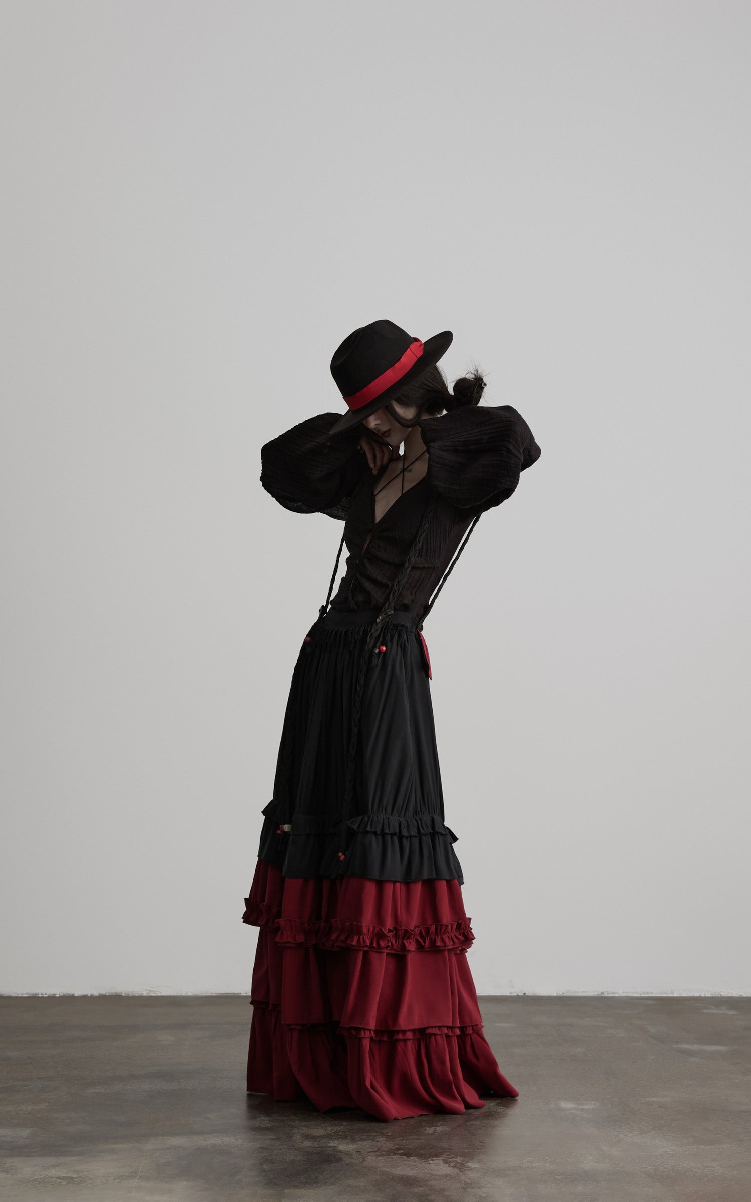DOINDULGE Layered Ruffle Panel Maxi Skirt