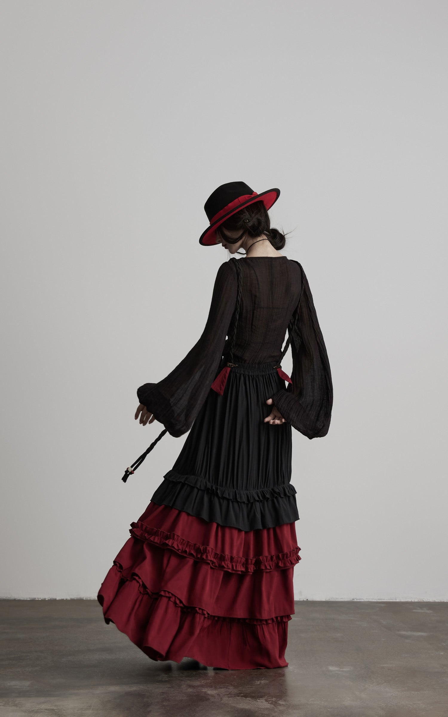 DOINDULGE Layered Ruffle Panel Maxi Skirt