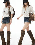 IAMXIAA Washed Low Rise Denim Shorts