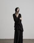 DOINDULGE Sheer Ruched Deep V Asymmetric Chiffon Blouse