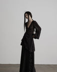 DOINDULGE Sheer Ruched Deep V Asymmetric Chiffon Blouse
