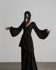 DOINDULGE Sheer Ruched Deep V Asymmetric Chiffon Blouse