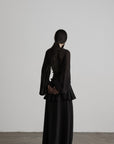 DOINDULGE Sheer Ruched Deep V Asymmetric Chiffon Blouse