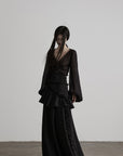 DOINDULGE Sheer Ruched Deep V Asymmetric Chiffon Blouse