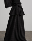 DOINDULGE Ruched Waist Asymmetric Ruffle Plaid Maxi Skirt