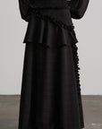 DOINDULGE Ruched Waist Asymmetric Ruffle Plaid Maxi Skirt