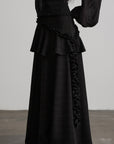 DOINDULGE Ruched Waist Asymmetric Ruffle Plaid Maxi Skirt