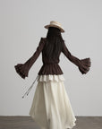 DOINDULGE Layered Ruffle Asymmetric Hem Striped Maxi Skirt