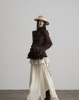 DOINDULGE Layered Ruffle Asymmetric Hem Striped Maxi Skirt