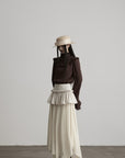 DOINDULGE Layered Ruffle Asymmetric Hem Striped Maxi Skirt