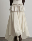 DOINDULGE Layered Ruffle Asymmetric Hem Striped Maxi Skirt