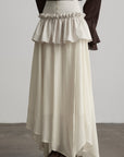 DOINDULGE Layered Ruffle Asymmetric Hem Striped Maxi Skirt