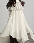 DOINDULGE Layered Ruffle Asymmetric Hem Striped Maxi Skirt