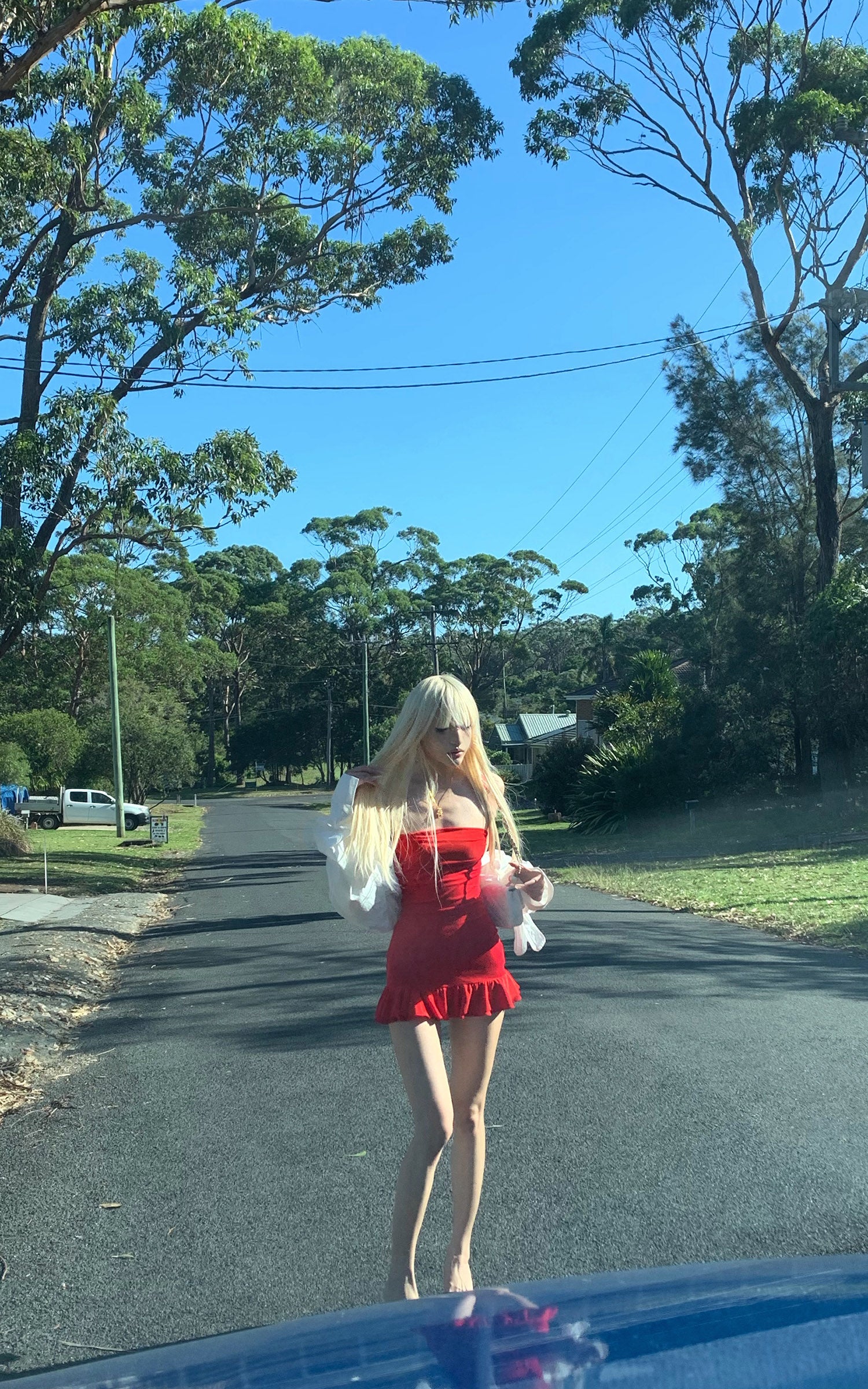 Rase le sol Ruched Spaghetti Strap Mini Dress with Soft Ruffle Hem