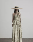 DOINDULGE Strapless Smocked Ruffle Maxi Dress