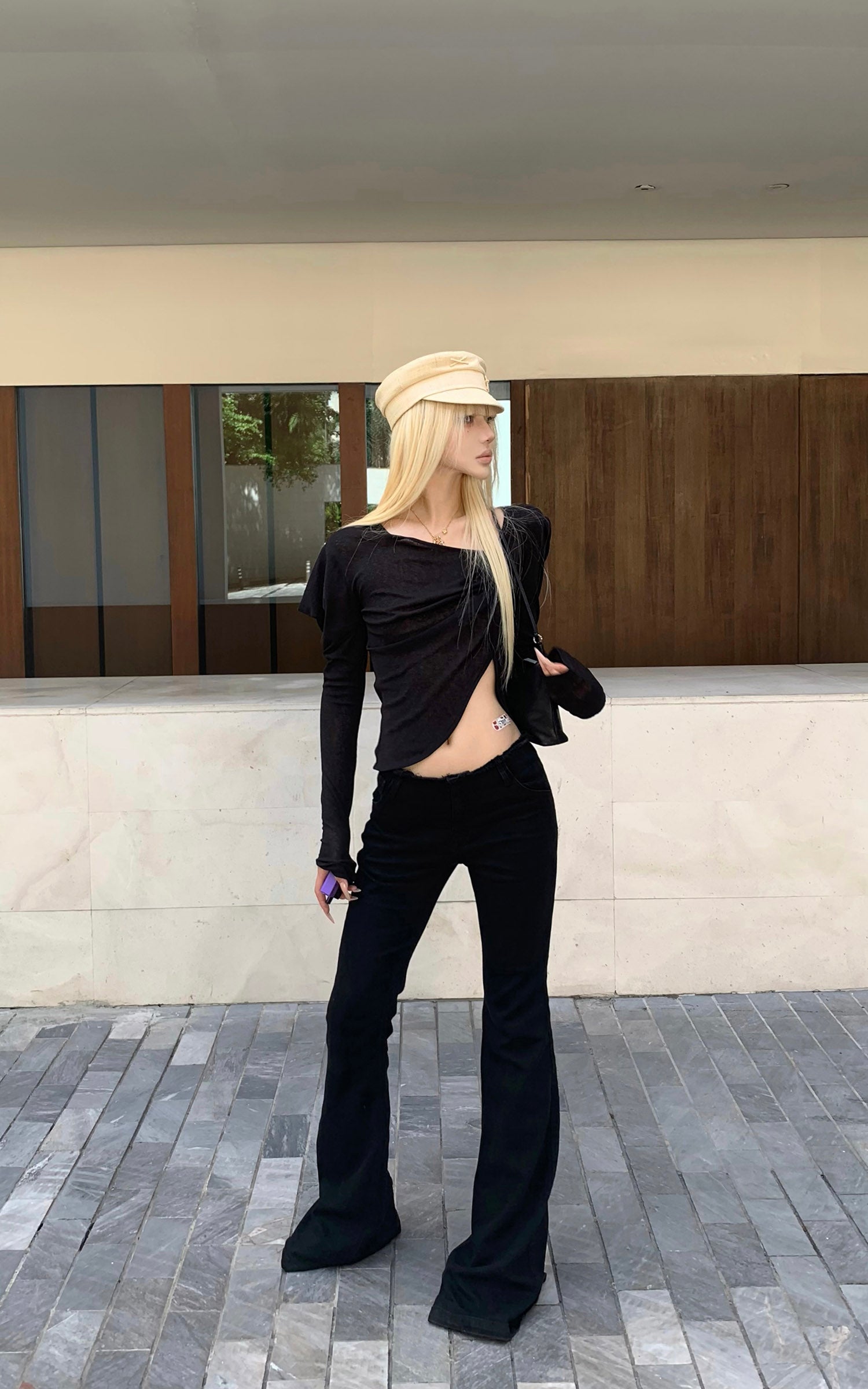 Rase le sol Asymmetric Draped Sheer Top