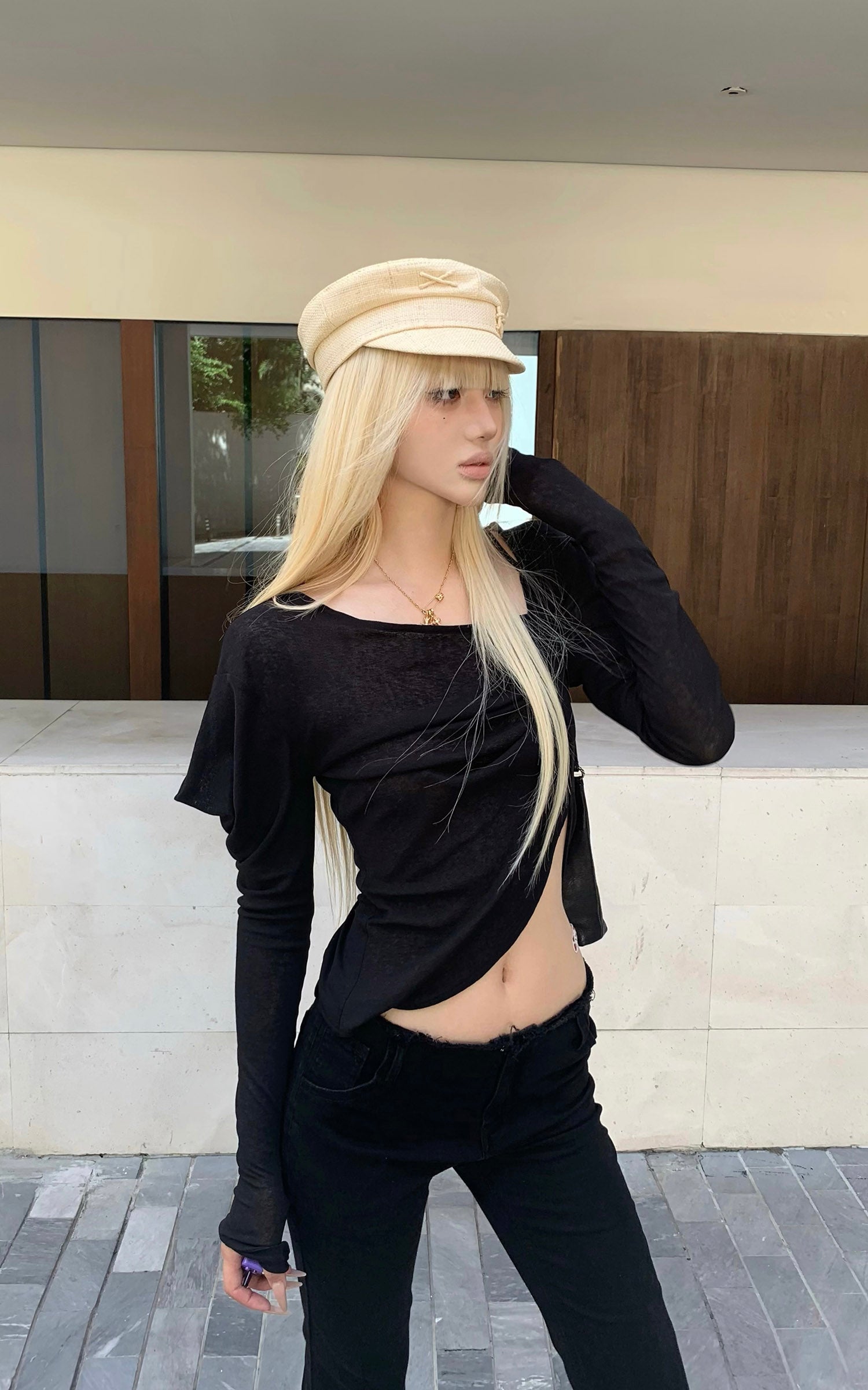 Rase le sol Asymmetric Draped Sheer Top