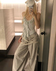 Rase le sol アシンメトリックラッフルハルタートップ