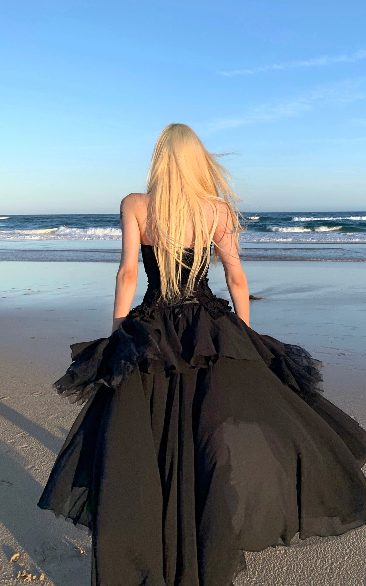 Rase Le Sol Sheer Layered Corset Top &amp; Asymmetric Ruffle Skirt Set