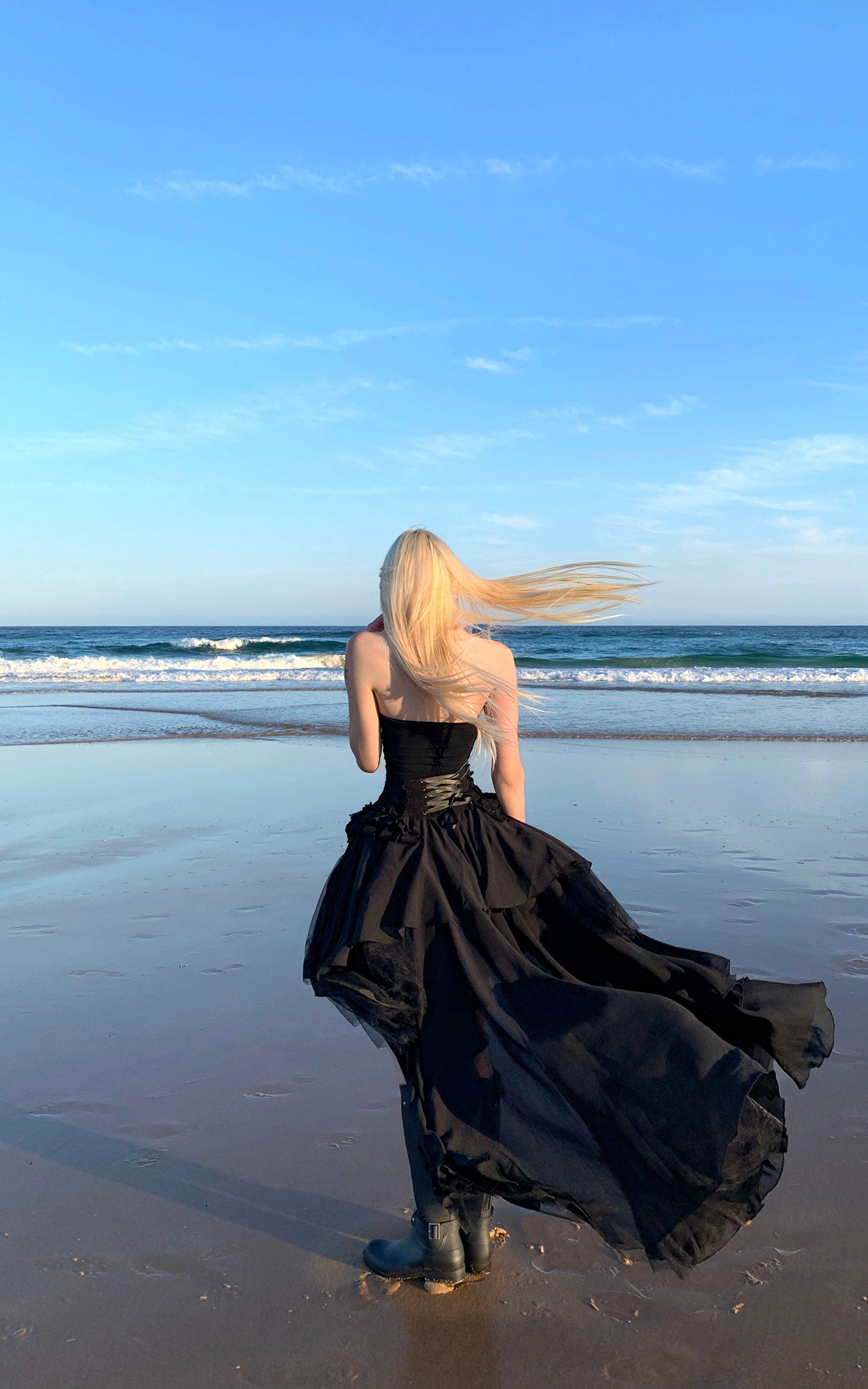 Rase Le Sol Sheer Layered Corset Top &amp; Asymmetric Ruffle Skirt Set