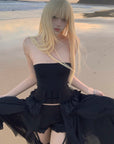Rase Le Sol Sheer Layered Corset Top & Asymmetric Ruffle Skirt Set
