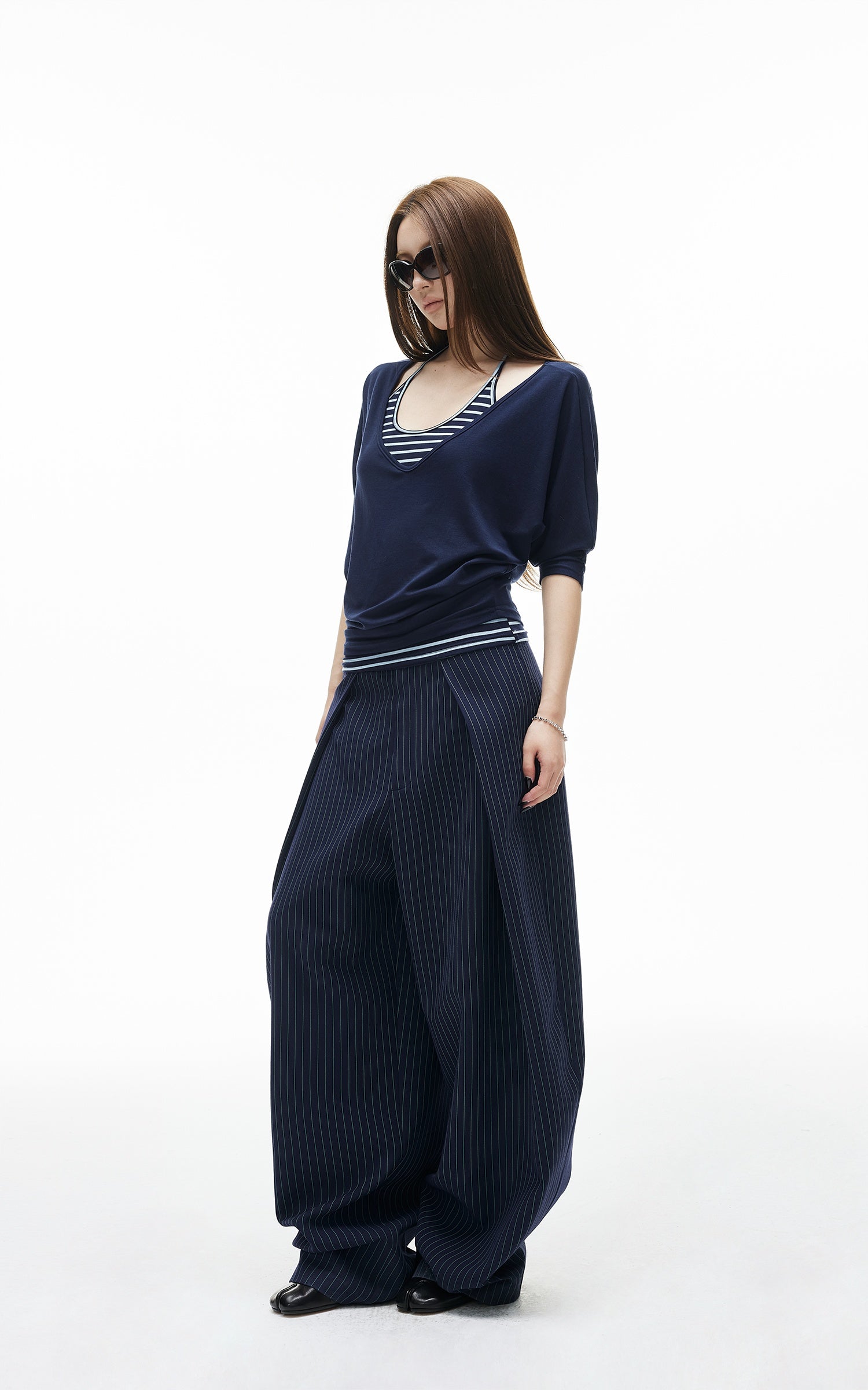 IAMXIAA Navy Layered Stripe Halter &amp; Slouchy V-Neck Top