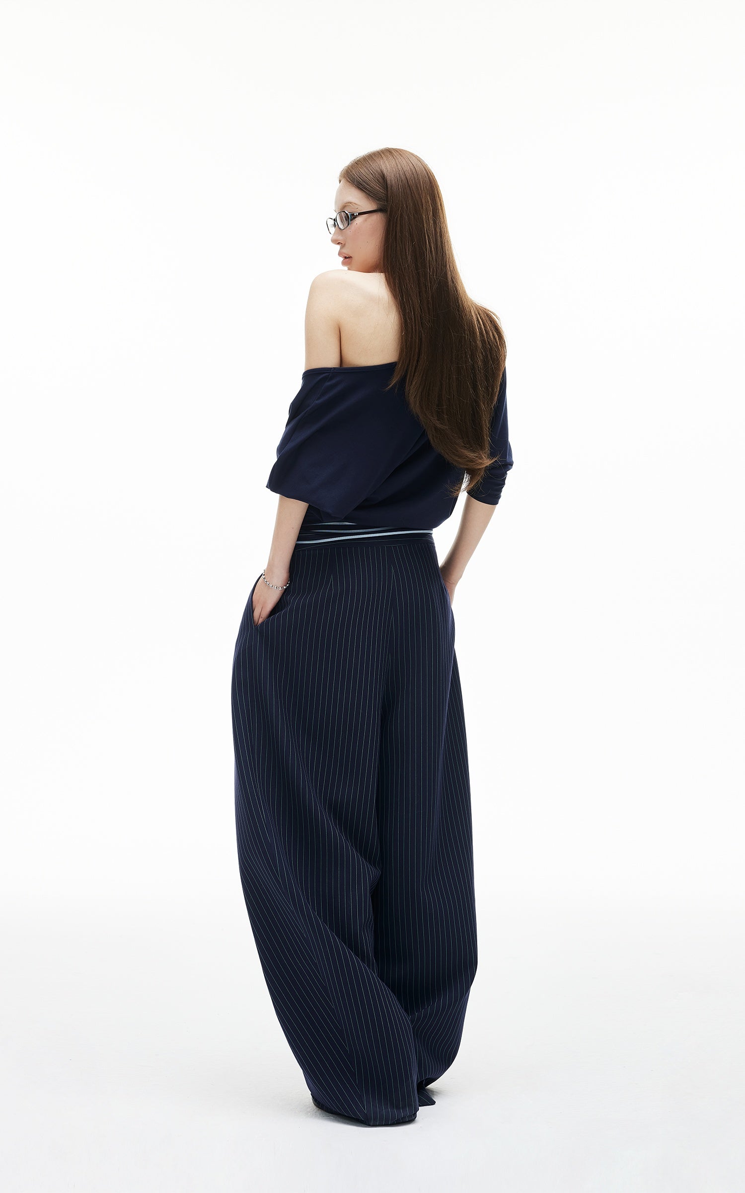 IAMXIAA Navy Layered Stripe Halter &amp; Slouchy V-Neck Top