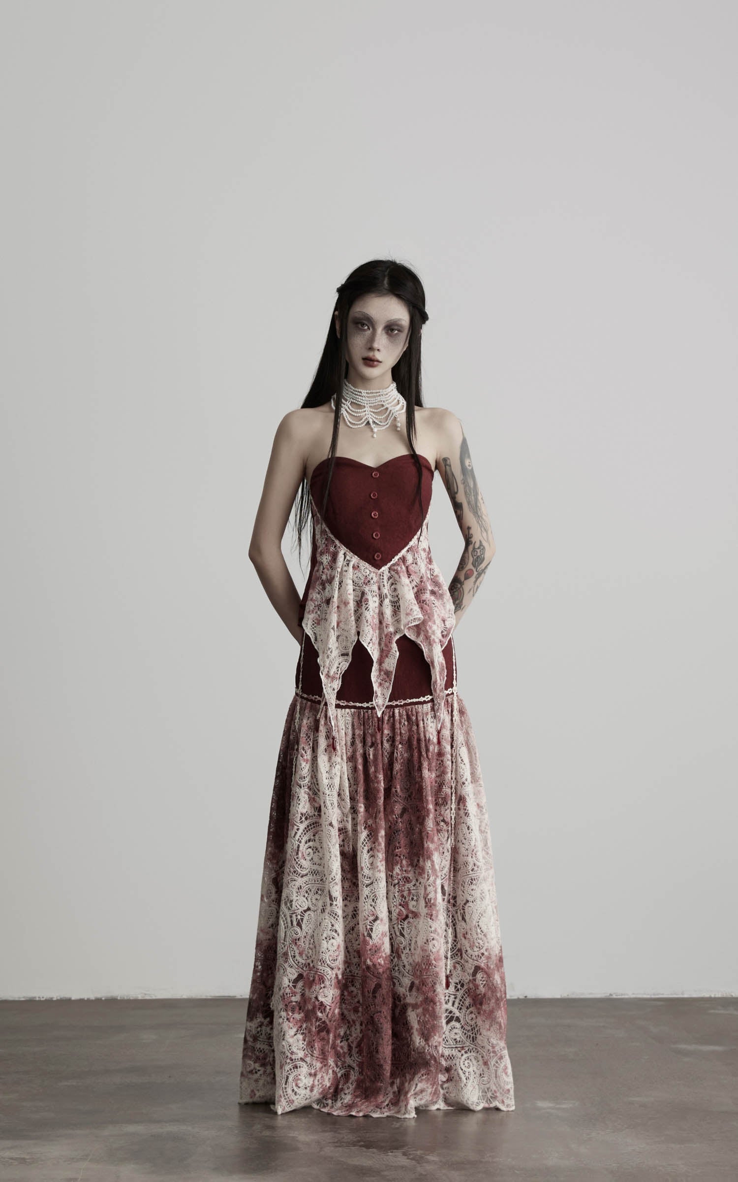 DOINDULGE Deconstructed Lace Panel Maxi Skirt