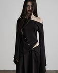 DOINDULGE Asymmetric Draped One-Shoulder Top