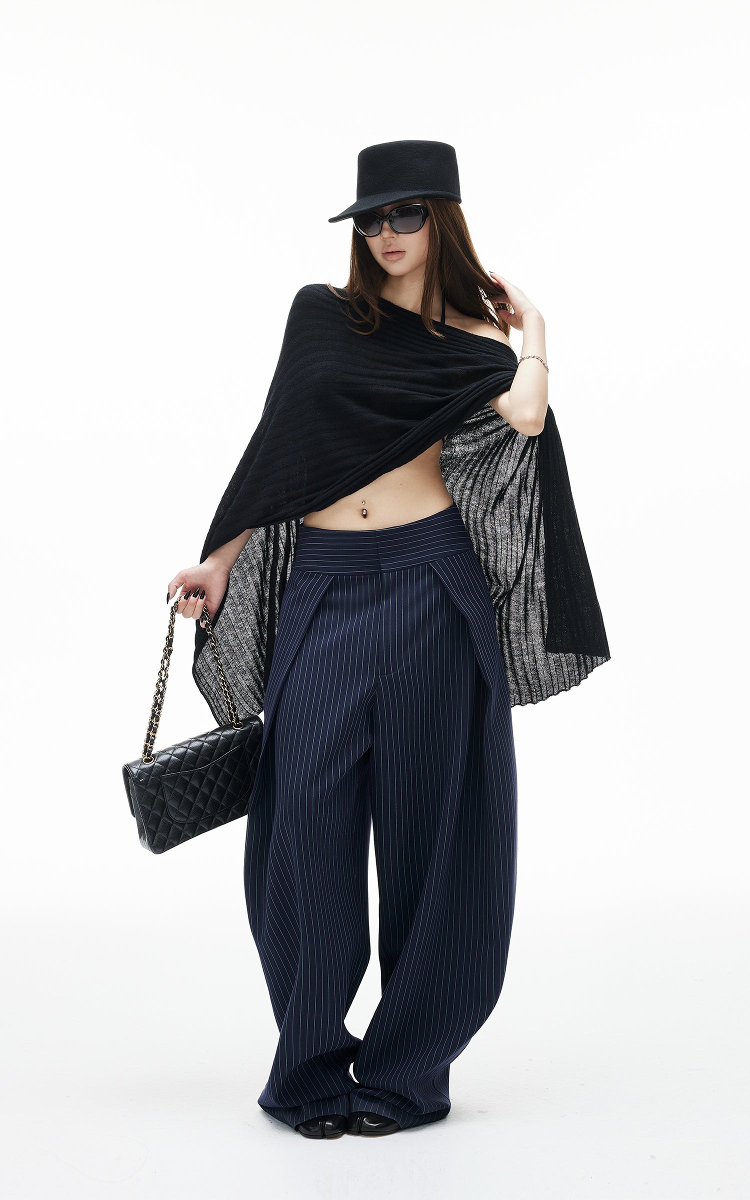 IAMXIAA Haut poncho drapé à côtes transparent