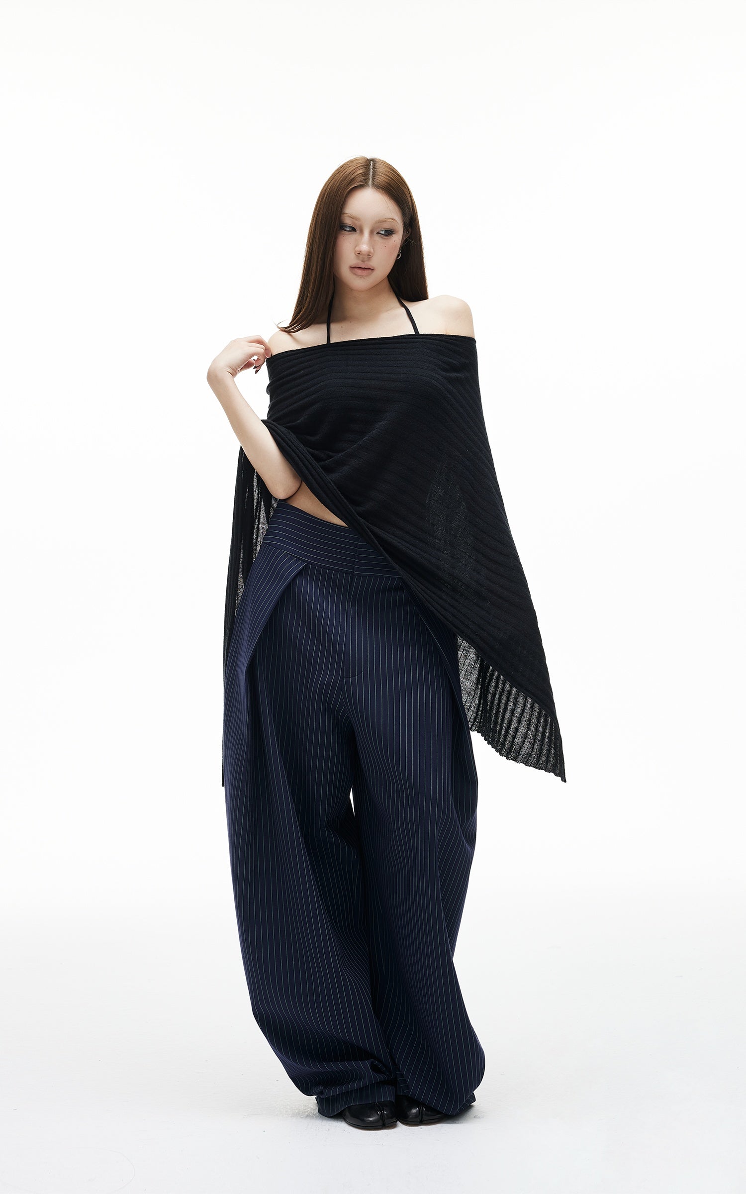 IAMXIAA Haut poncho drapé à côtes transparent