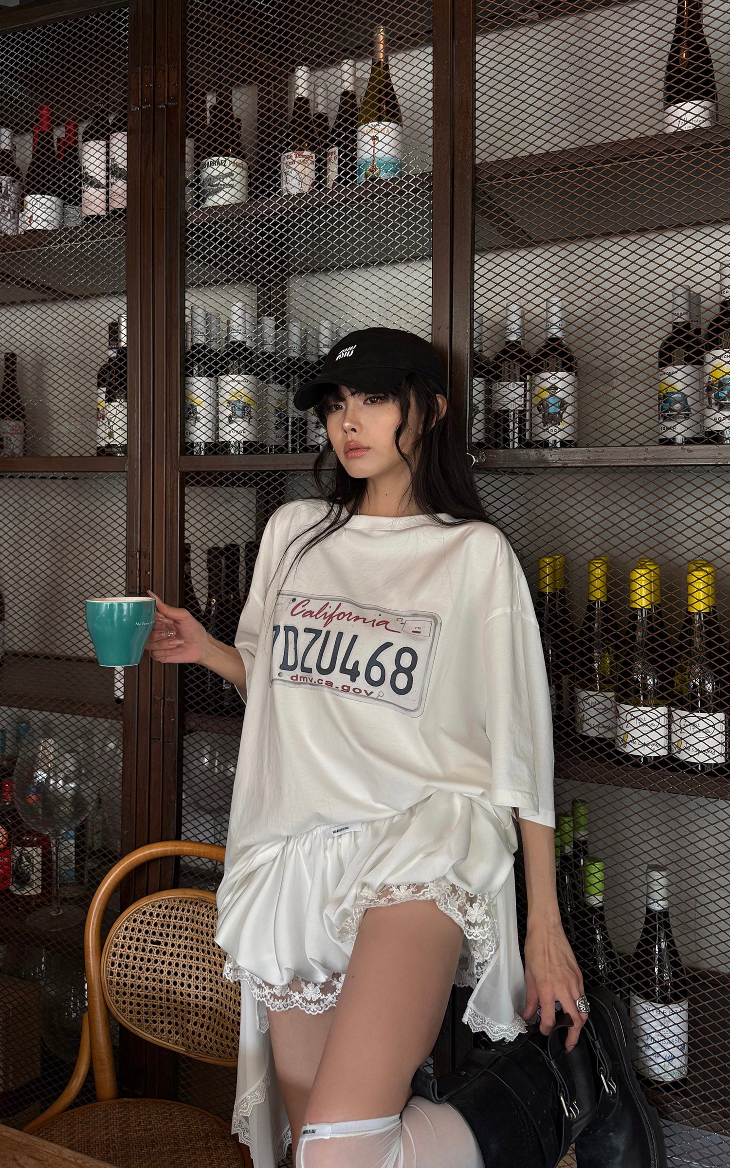 WARDEN EDGE Ensemble T-shirt oversize graphique &amp;amp; short en dentelle superposé