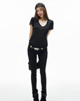 IAMXIAA T-shirt transparent à col en V avec poche