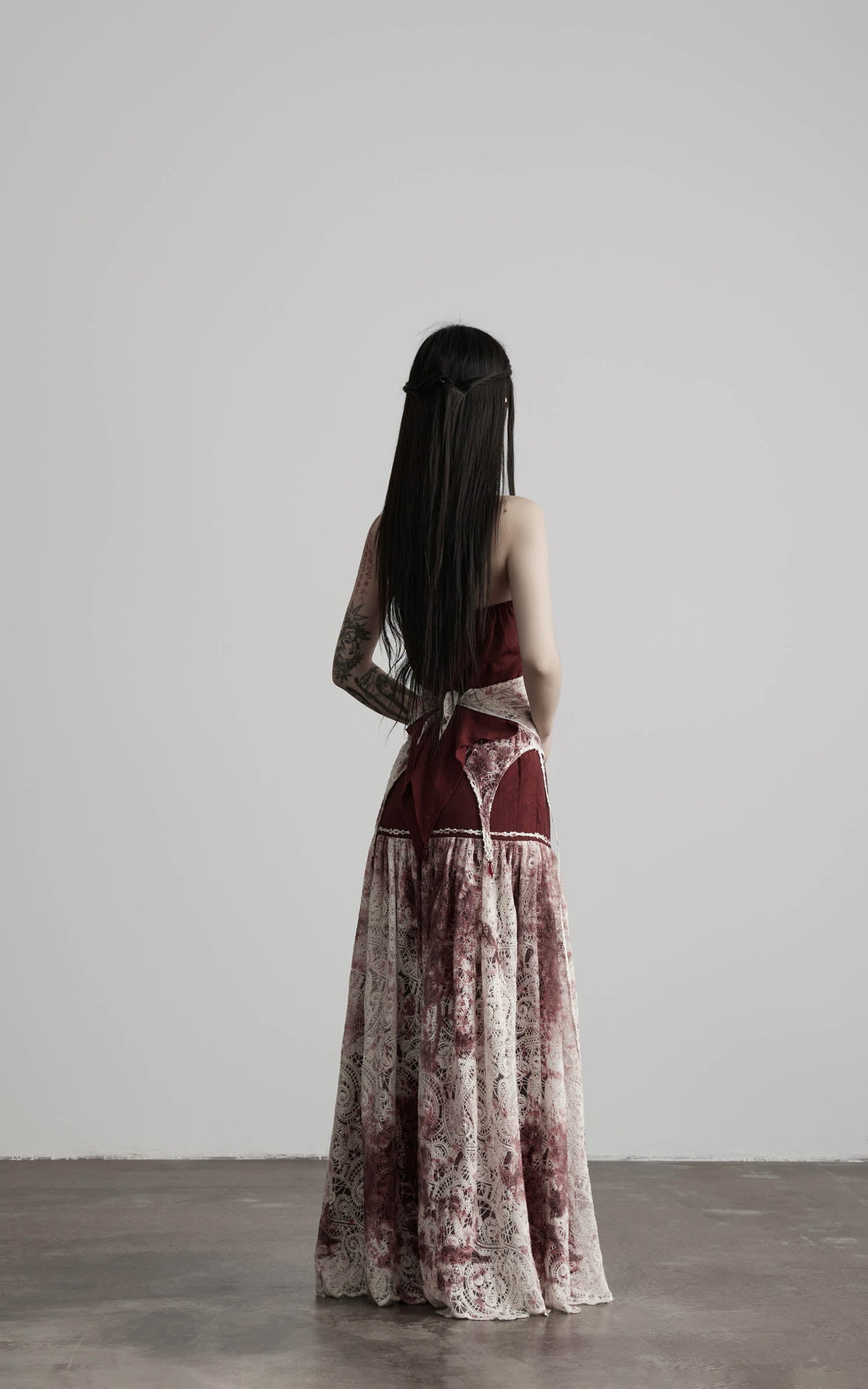 DOINDULGE Deconstructed Lace Panel Maxi Skirt