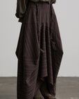 DOINDULGE Shadow Stripe Asymmetric Draped Skirt with Raw Braided Details