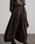 DOINDULGE Shadow Stripe Asymmetric Draped Skirt with Raw Braided Details