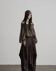 DOINDULGE Shadow Stripe Asymmetric Draped Skirt with Raw Braided Details