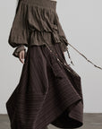 DOINDULGE Off-Shoulder Ruched Blouse with Beaded Drawstring