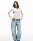 IAMXIAA T-shirt transparent à col en V avec poche